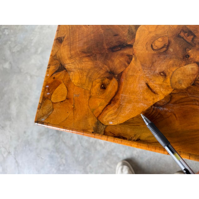Italian Hollywood Regency Campaign Style Burl Olive Wood One Drawer End/Side Table For Sale - Image 11 of 12