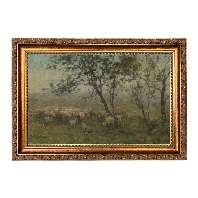 Not Yet Made - Made To Order Flock of Sheep Landscape Print on Canvas in Thin Gold Frame- a 7" X 11" Print, Framed to 9" X 13" For Sale - Image 5 of 5