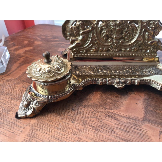Vintage Solid Brass Letter Holder With Ink Wells Chairish