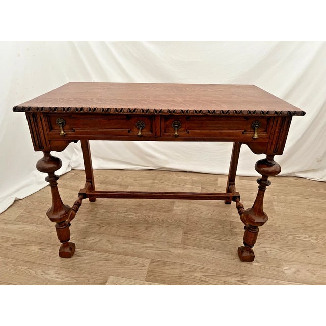 Gorgeous Victorian Style Desk Two Drawers Quarter Sawed Tiger Oak Petite Size Hand Carved Top. 30" Tall x 40" wide x 23"....