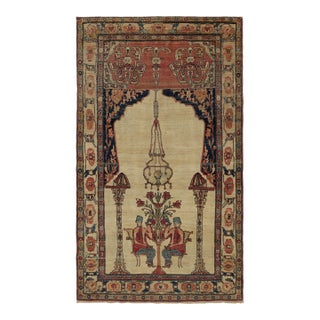 Antique Kerman Lavar Rug in Beige With Pictorials, From Rug & Kilim For Sale