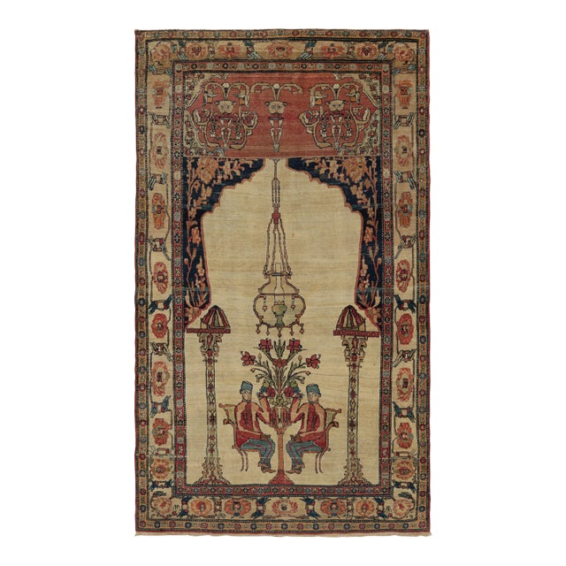 Antique Kerman Lavar Rug in Beige With Pictorials, From Rug & Kilim For Sale