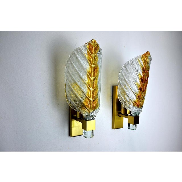 1970s Leaf Sconces in Orange Murano Glass attributed to Carl Fagerlund, Germany, 1970s, Set of 2 For Sale - Image 5 of 8