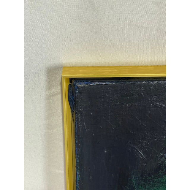 Textile 1968 Signed Abstract Figurative Painting in Navy & Emerald Green For Sale - Image 7 of 12