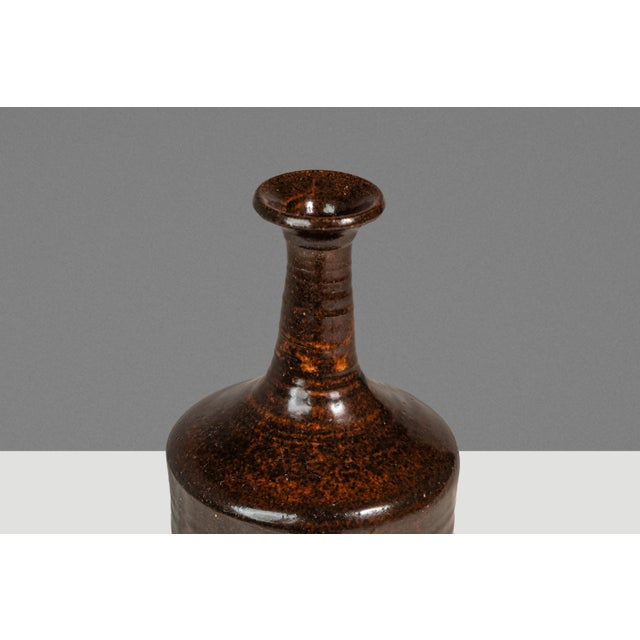 Brown Japanese Modern Stoneware Studio Pottery Glazed Vase / Vessel, Japan, C. 1970s For Sale - Image 8 of 15