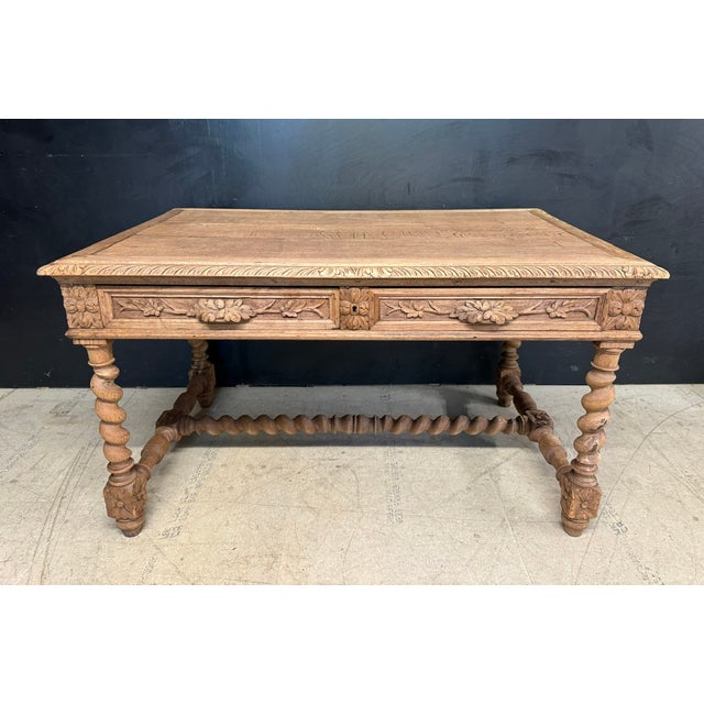 French Bleached Oak Writing Desk, 1860 For Sale - Image 16 of 16