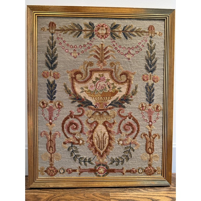 Beautiful Vintage French Urn Needlepoint/Tapestry. Made with wool threads this hand made tapestry is intricate and uses...