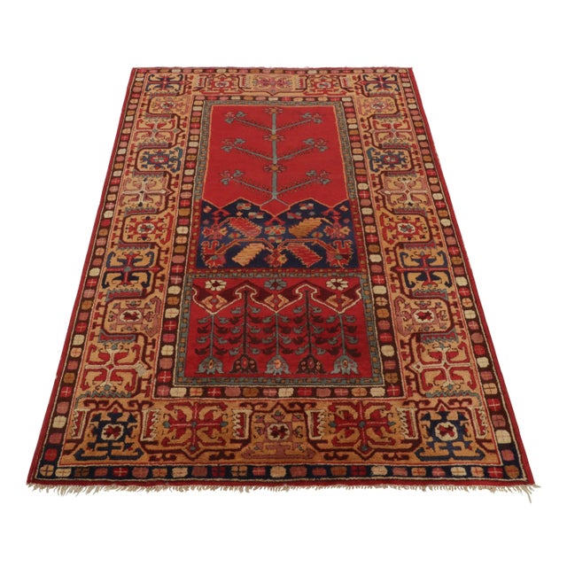 1910s Antique Tetex Hooked Rug, Red With Geometric Patterns - Rug & Kilim For Sale - Image 5 of 8