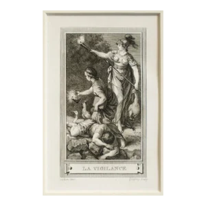 1780s French Engraving, La Vigilance (Vigilance), Matted