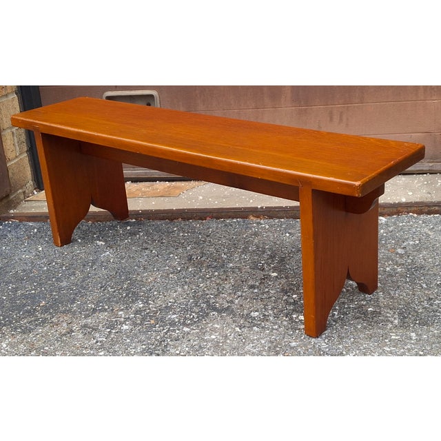Wood 20th Century Early American Style Stained Fruitwood Bench For Sale - Image 7 of 9