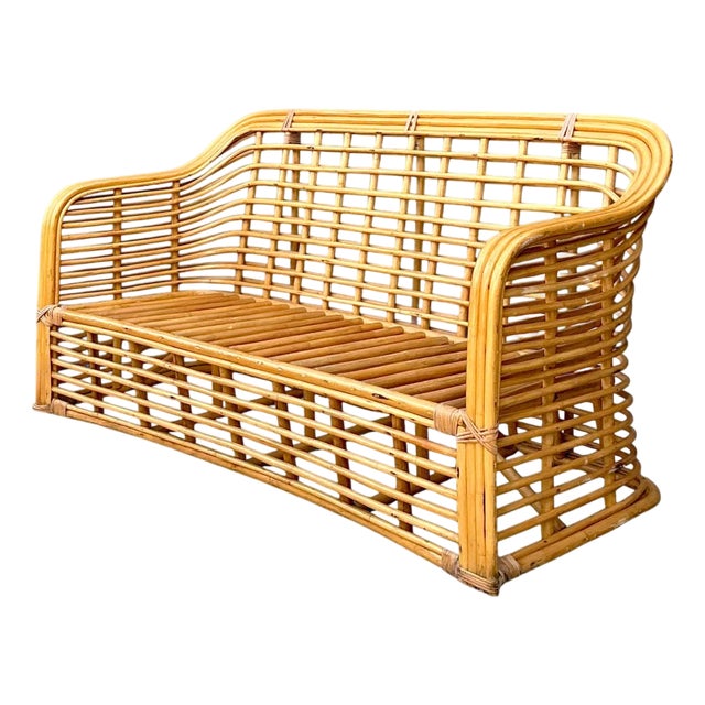 Vintage Stacked Rattan Sofa For Sale