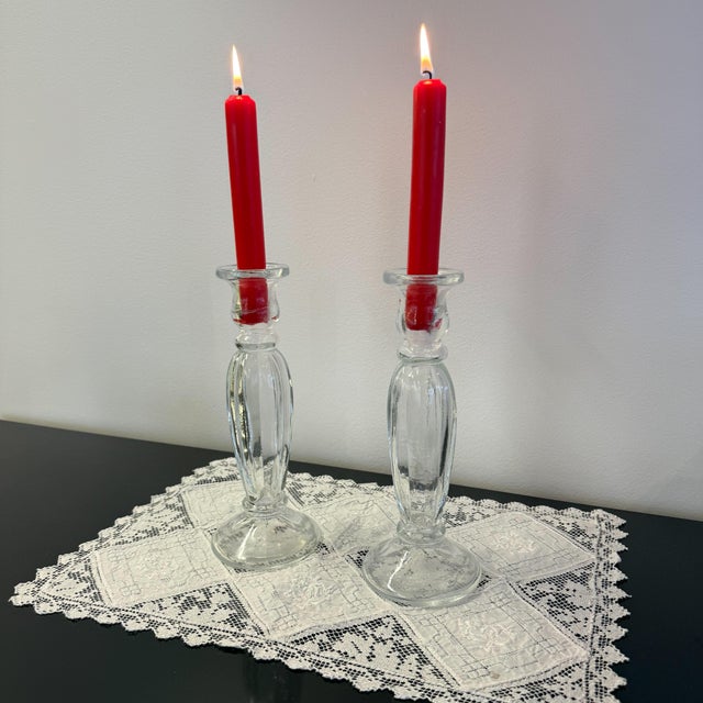Vintage Glass Candleholders, 1960, Set of 2, in Flawless conditions. Designed 1960 to 1969