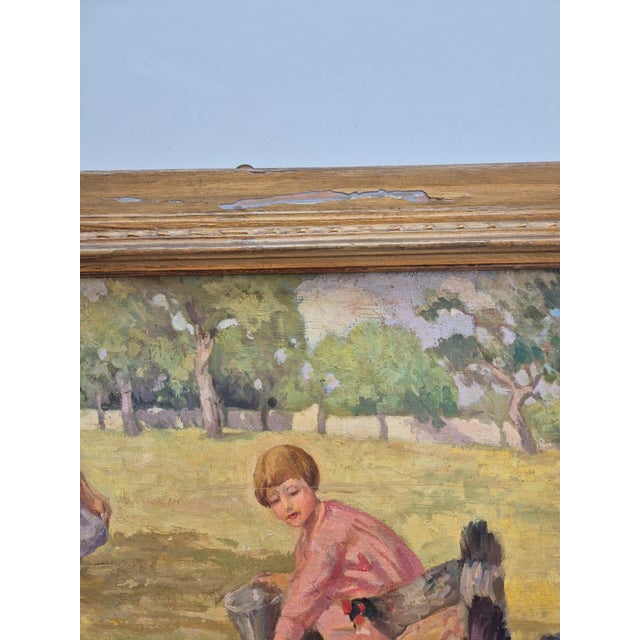 Lo Presti, Children with Chickens, 1920s, Oil Painting on Canvas, Framed For Sale - Image 10 of 15