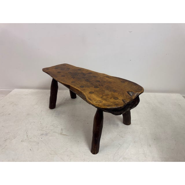 1960s Rustic Wabi Sabi Elm Coffee Table with Dot Details, 1960s For Sale - Image 5 of 17