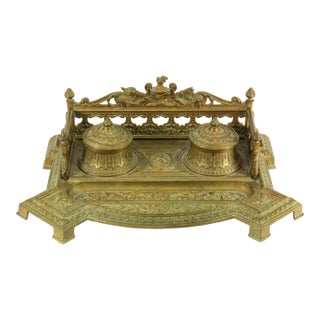 19th C. Neo-Classical Belle Epoque Ornate Bronze Double Inkwell, French For Sale