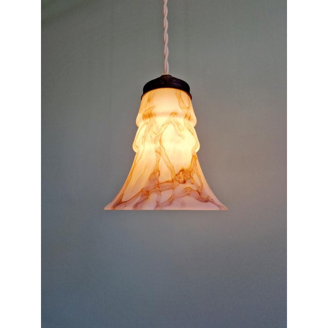 Art Deco Pendant Light in Pink Marbled Opaline from Scailmont, 1920s For Sale - Image 12 of 13