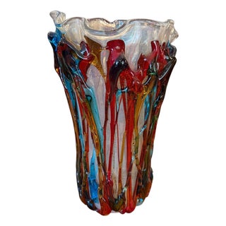 Large Murano Polychrome Glass Vase Attributed to Barovier E Toso. Italy, 1960's. For Sale