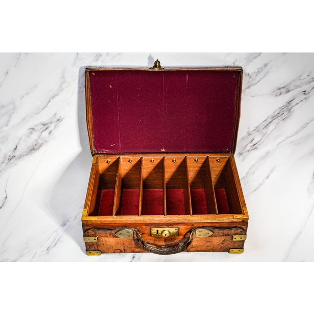 Stately Antique English Leather Ammunition Case 19th Century Wood Stand For Sale - Image 9 of 18