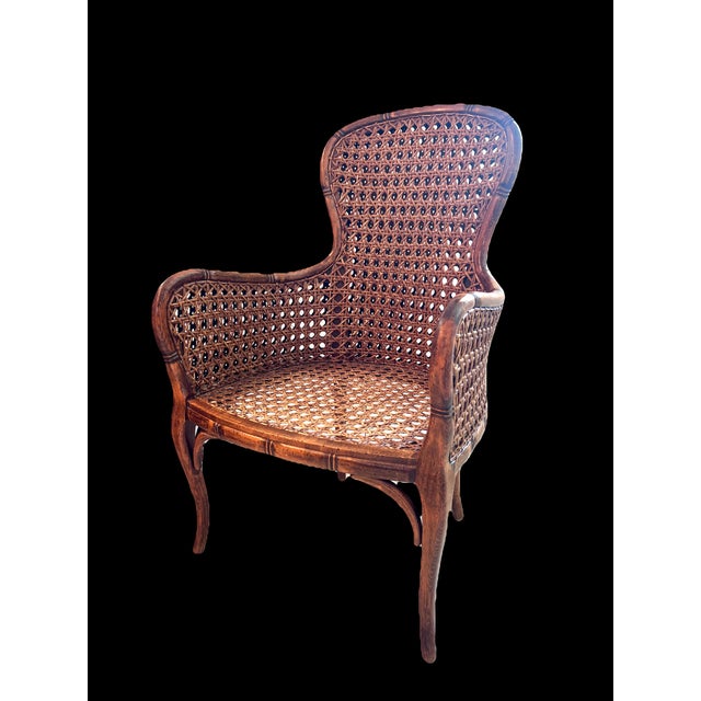 French Vintage French Double Caned Wicker Armchair / Side Chair For Sale - Image 3 of 15