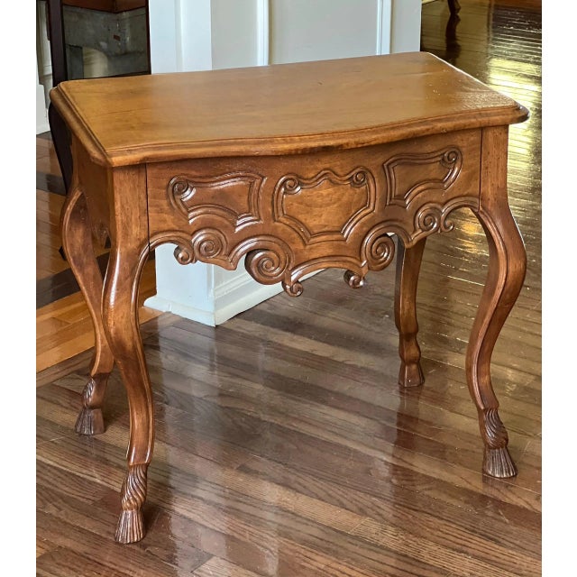 19th C. French Provincial Louis XV Style Carved Walnut Side Table With Drawer For Sale - Image 12 of 12