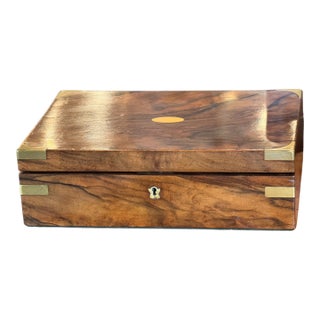 19th Century Small Veneered Box With Brass Corner Mounts For Sale