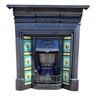 Antique Victorian Cast Iron Tiled Combination Fireplace Surround, 1899 For Sale