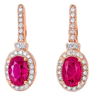 Late 20th Century 14K Pink Rose Gold Diamond Ruby Huggie Earrings, Pair
