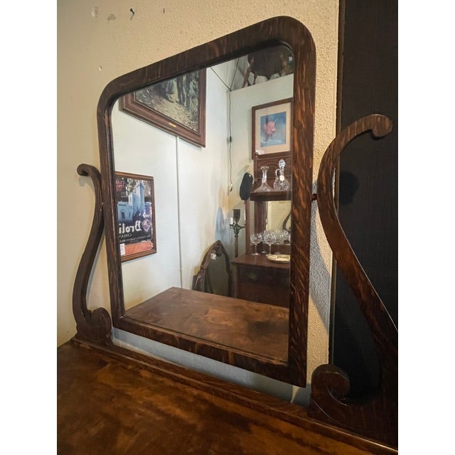American Early 20th Century Oak Dresser With Pivoting Mirror For Sale - Image 3 of 7