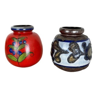 Multi-Color Pottery Fat Lava Vases from Scheurich, Germany, 1970s, Set of 2 For Sale