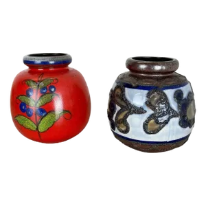 Multi-Color Pottery Fat Lava Vases from Scheurich, Germany, 1970s, Set of 2