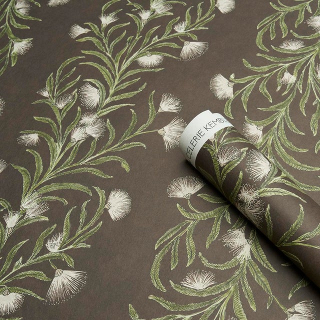 Schumacher SAMPLE - Schumacher x Celerie Kemble Tasmanian Mimosa Wallpaper In Brown &Green For Sale - Image 4 of 4