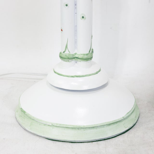 White Vintage Hand-Painted White and Green Faux Bamboo Table Lamps - a Pair For Sale - Image 8 of 10