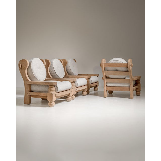 Pair of Brutalist Oak Upholstered Armchairs, Antique, France, Circa 1970 For Sale - Image 13 of 14
