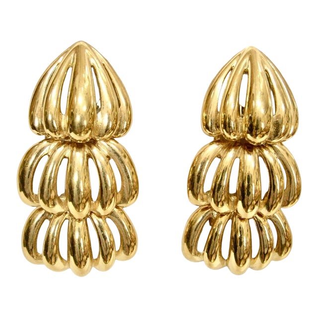 Givenchy 1980s Highly Polished Triple Open Work Drop Earrings, 2, Pieces For Sale