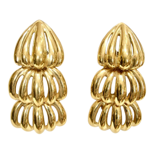 Givenchy 1980s Highly Polished Triple Open Work Drop Earrings, 2, Pieces