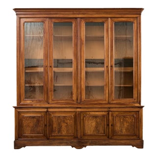 French Louis Philippe Style Walnut Library Bibliotheque Bookcase For Sale
