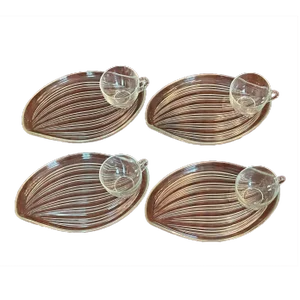 1960s Federal Glass Company “Hawiian Leaf” Luncheon Sets- 8 Pieces
