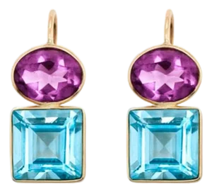 Topaz and Amethyst Gold, Silver Earrings, A Pair