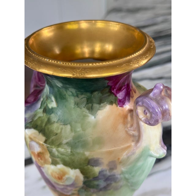 Ceramic Edwardian Era Limoge, France Jean Pouyat Large Scale Hand Painted Vase For Sale - Image 7 of 17