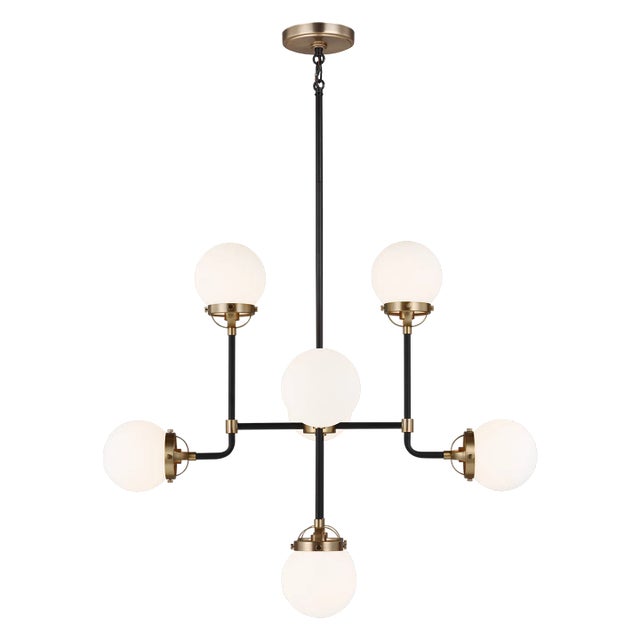 Transitional Ian Fowler By Visual Comfort Studio Cafe 8-Light Chandelier in Satin Brass For Sale - Image 3 of 3