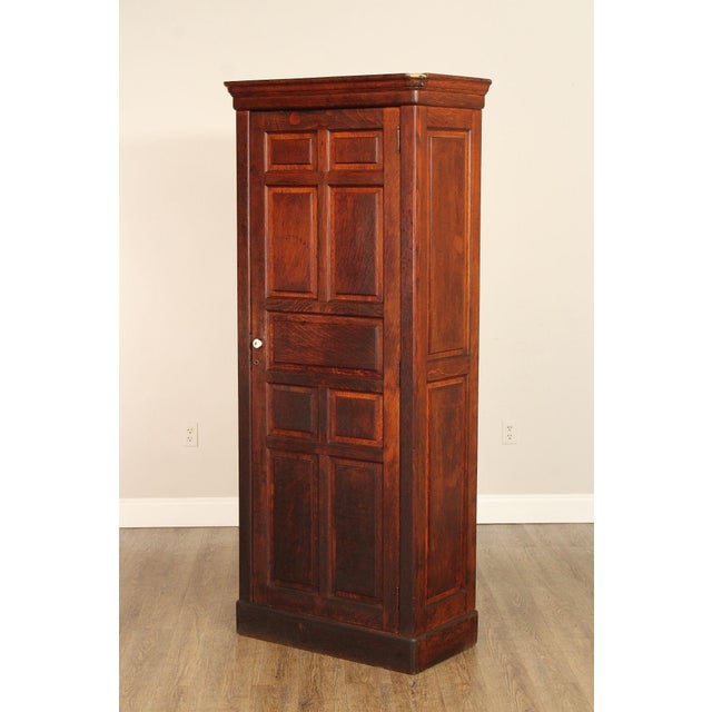 Antique Solid Oak Single Door Paneled Wardrobe For Sale - Image 13 of 18