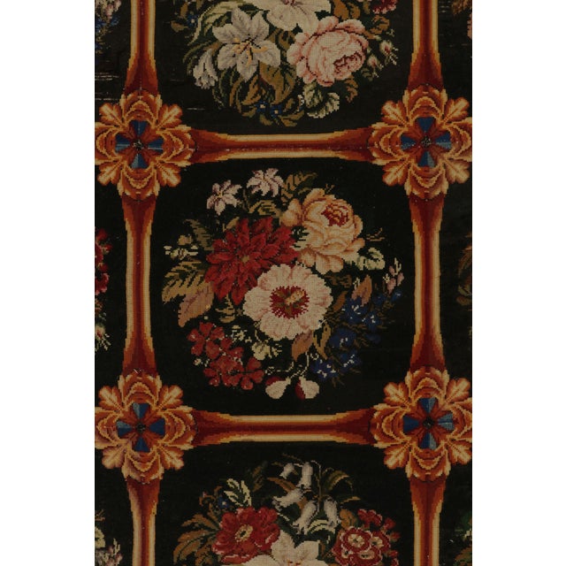 Textile Antique Needlepoint Rug in Brown, Red and Green Floral Pattern For Sale - Image 7 of 9