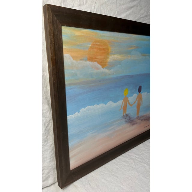 2000s Impressionistic Seascape "Let's Go Swimming" Oil Painting on Canvas by Danos, Framed For Sale - Image 4 of 10