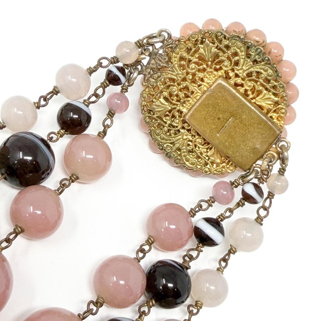 Vintage French Pink and Brown Glass Bead Statement Necklace, 1950s For Sale - Image 11 of 12