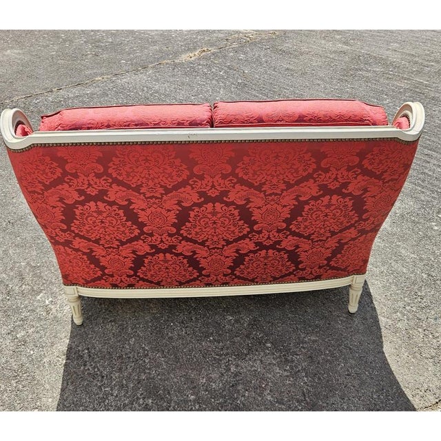 Antique Louis XVI French Damask Canape Two-Seater Settee, 1900s For Sale - Image 6 of 18