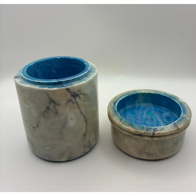 Mid-Century Modern Italian Carved Blue Onyx Lidded Stone Container | Mid-Century Style For Sale - Image 3 of 7