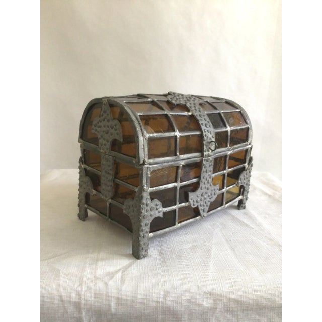 1920s 1920s Domed Top Leaded Amber Glass Box For Sale - Image 5 of 11