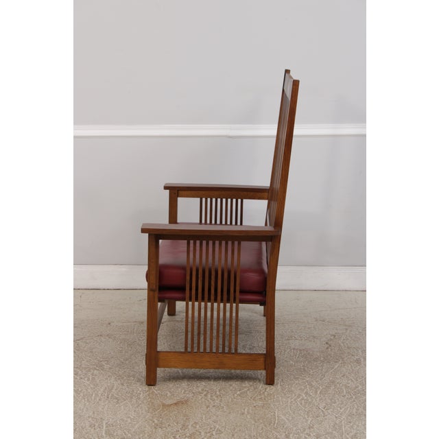 Stickley Stickley Mission Oak Leather Spindle Settee For Sale - Image 4 of 18