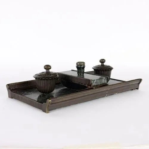 20th Century Inkwell Green Marble Bronze, Italy For Sale - Image 9 of 10