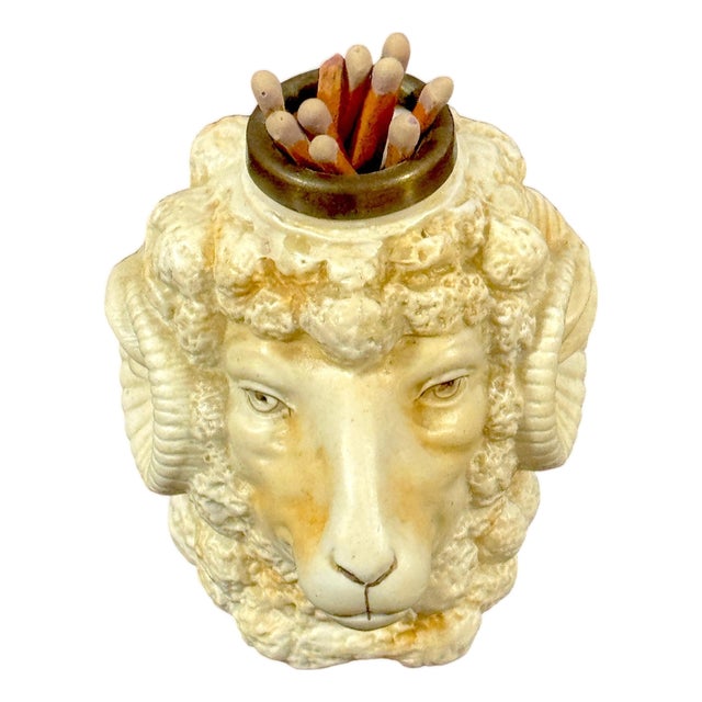 Rare German Porcelain Ram Head Matchstrike, Attributed to Schafer & Vater For Sale